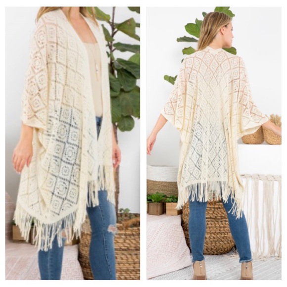 Bohemian Chic Crochet Fringe Swim Cover Up Kimono Wrap Robe Sweater One … - Picture 2 of 7